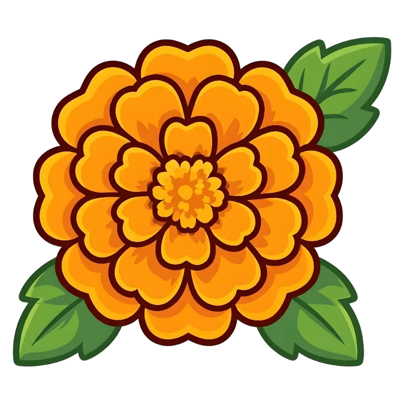 Bright Cheerful Cartoon Marigold Flower with Bold Outlines