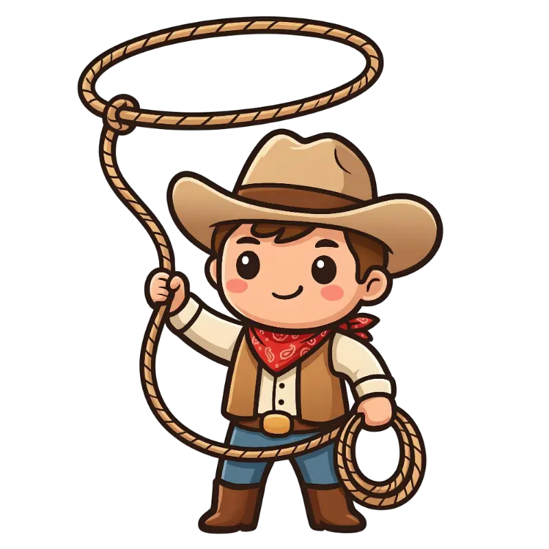 Friendly Chibi Cowboy with Coiled Lasso