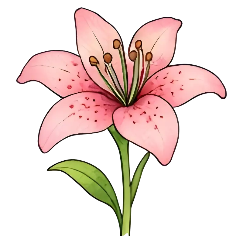 Pink Lily Flower Illustration, Watercolor Style with Spotted Petals