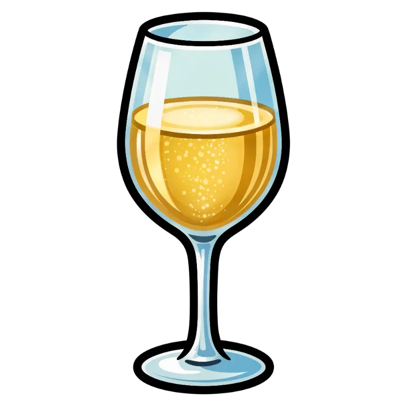 Cartoon Illustration of Sparkling Wine Glass with Glossy Bubbles