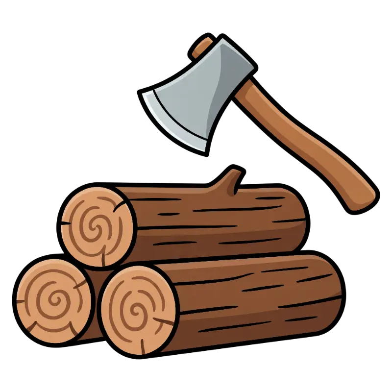Flat Illustration Axe and Stacked Logs with Thick Outlines