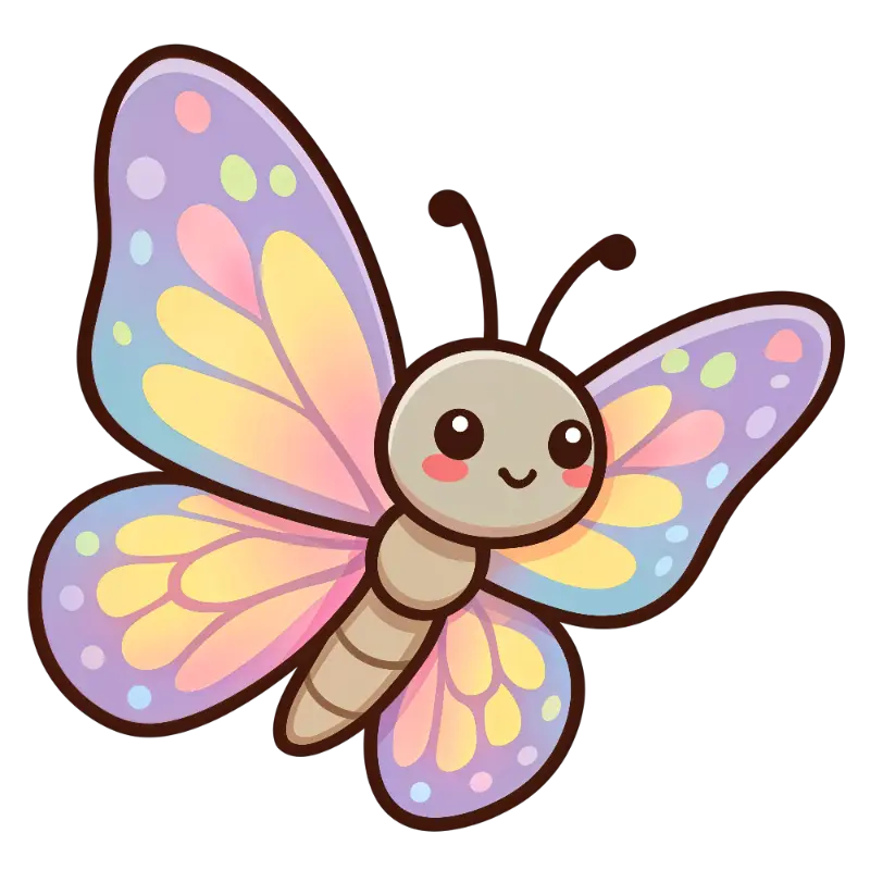 Pastel Kawaii Butterfly with Rosy Cheeks and Smile