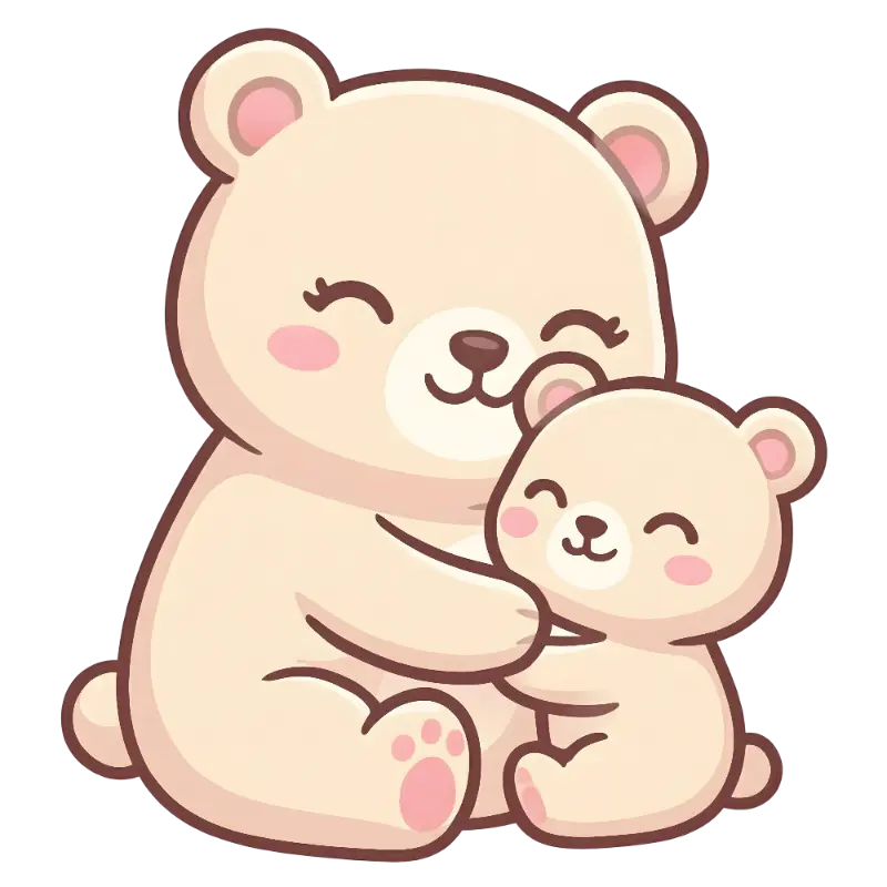 Cute Kawaii Mother Bear and Cub Loving Embrace Art