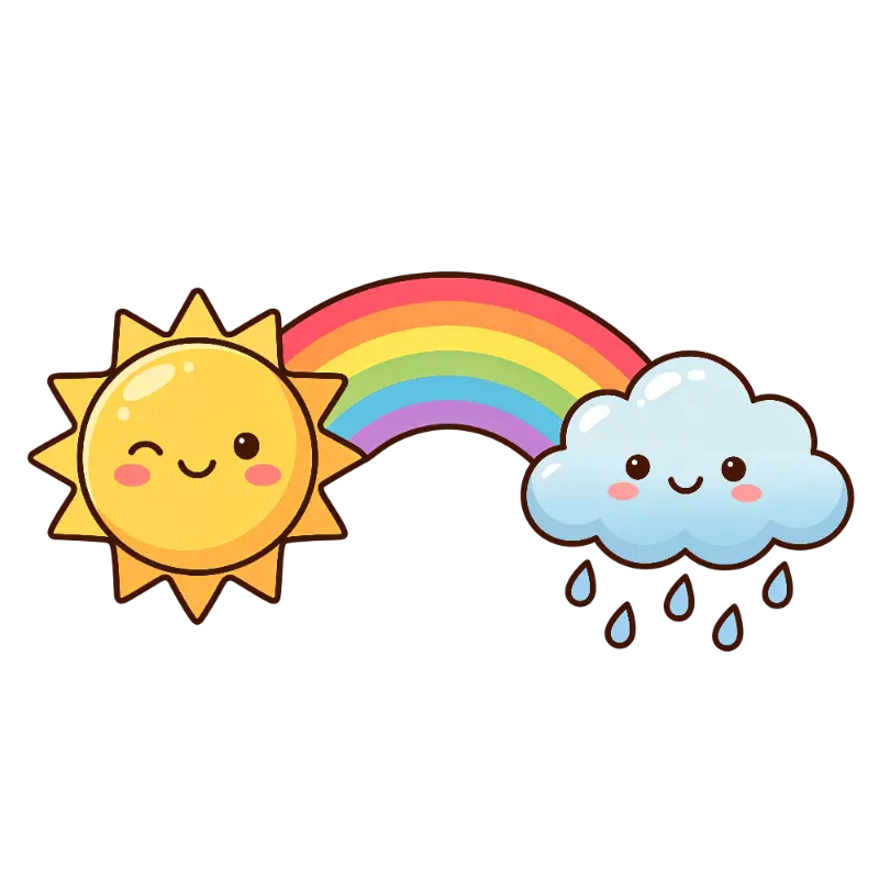 Cute Winking Sun and Smiling Cloud with Rainbow