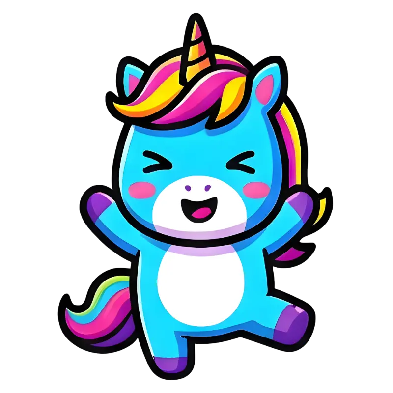 Chibi Unicorn Character Illustration with Vibrant Gradient Colors