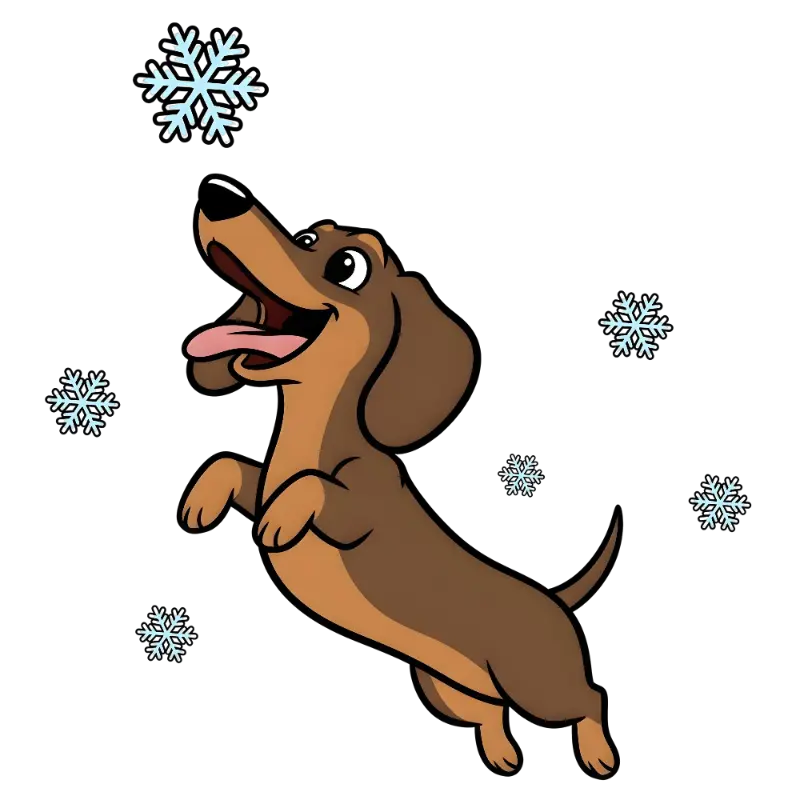 Cartoon Dachshund Dog Snowflakes Winter Illustration