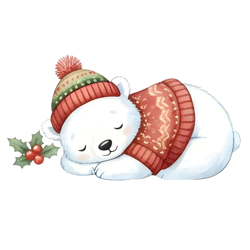 Watercolor Cartoon Sleeping Polar Bear Winter Holiday Graphic