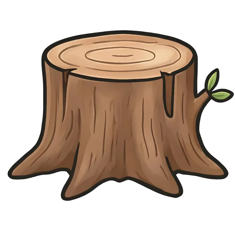 Earthy Cell Shaded Tree Stump with Thick Outlines and Leaves