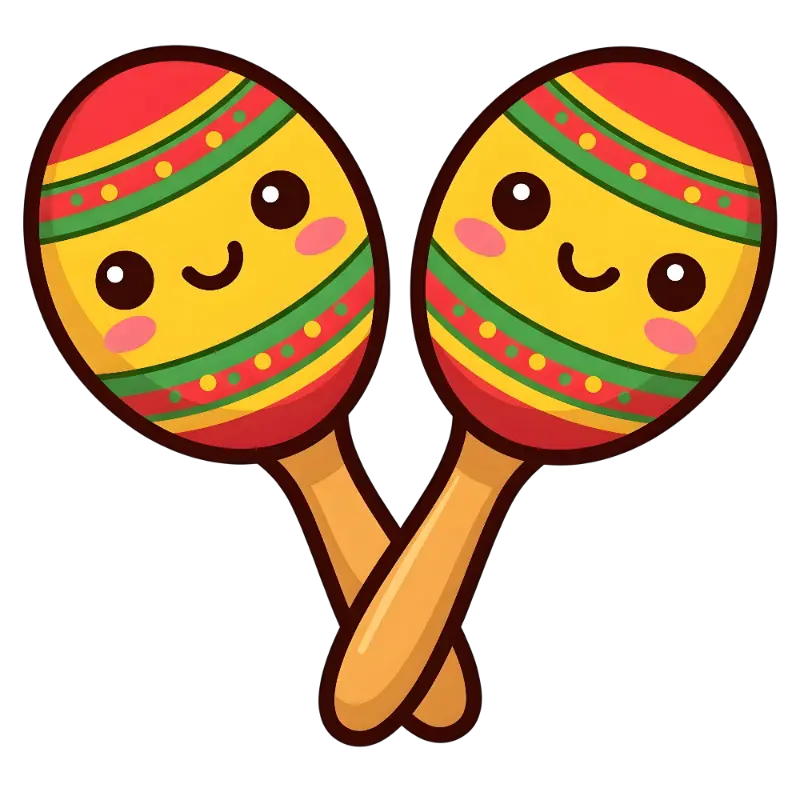 Festive Kawaii Maracas Art with Patterned Heads and Blush Cheeks