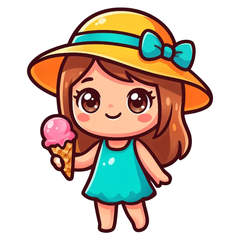 Kawaii Girl Summer Hat Ice Cream Illustration