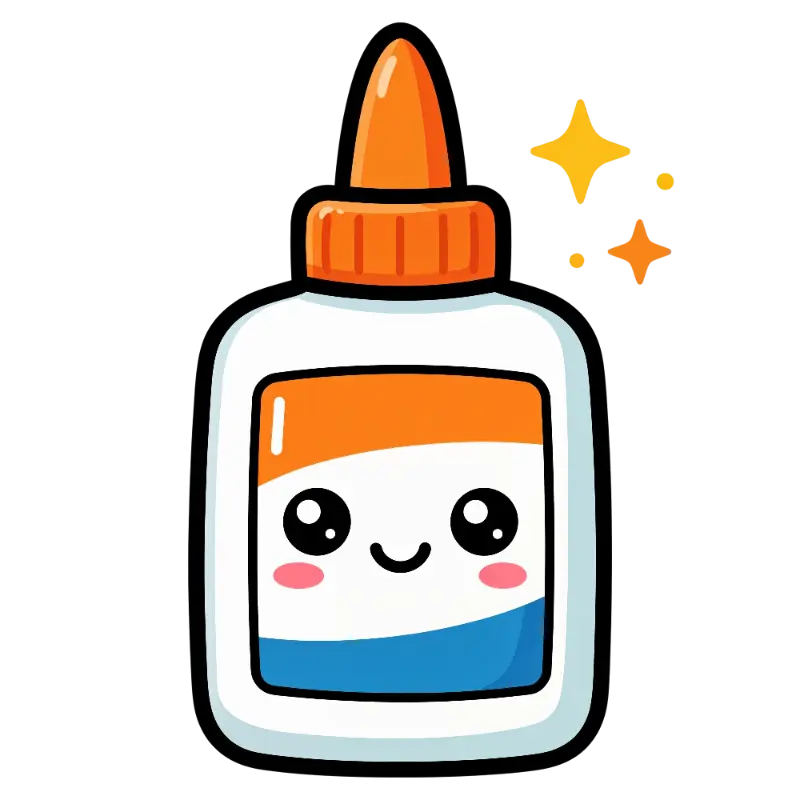 Bright Kawaii Glue Bottle Design with Smiling Face and Sparkles