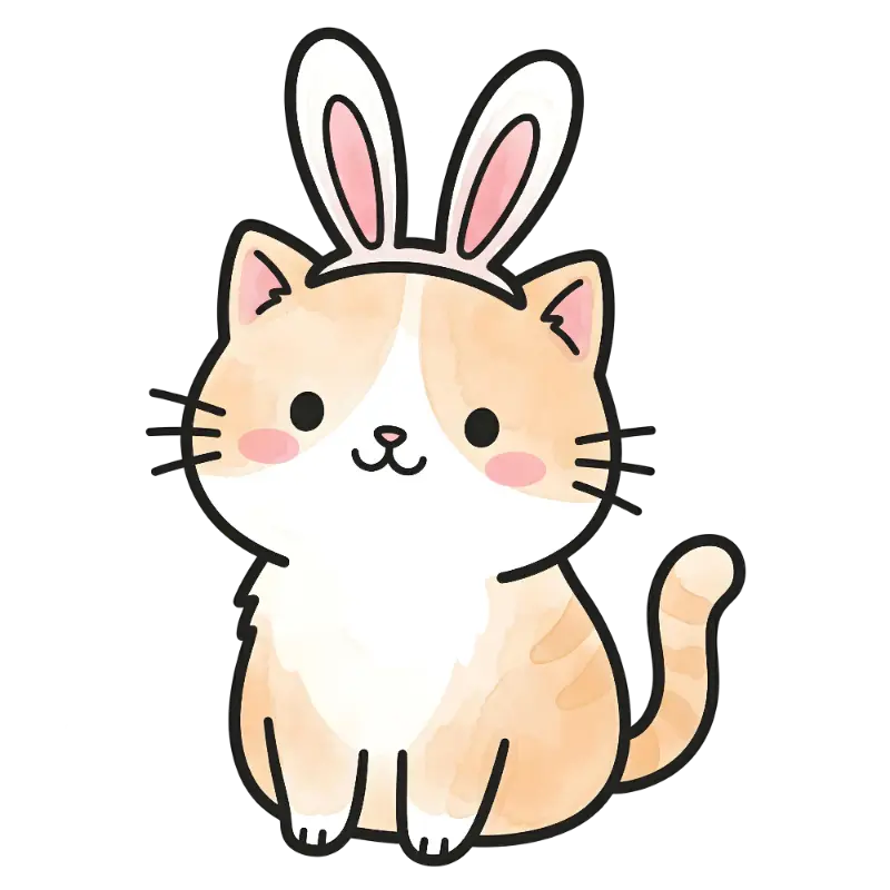 Cute Watercolor Cat with Pink Bunny Ears Kiss Cut Sticker