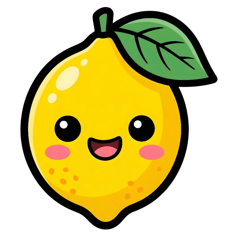 Kawaii Lemon Character with Smiling Face and Pink Blush Cheeks