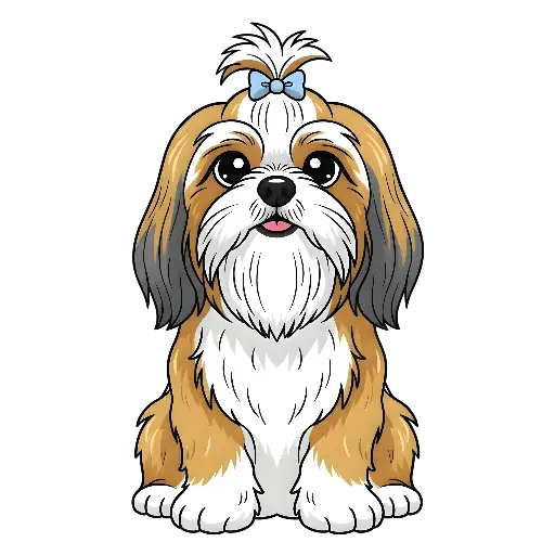 Cartoon Shih Tzu Dog Illustration with Adorable Blue Bow