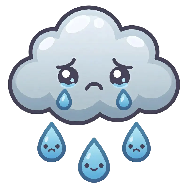Expressive Crying Cloud with Smiling and Sad Raindrops