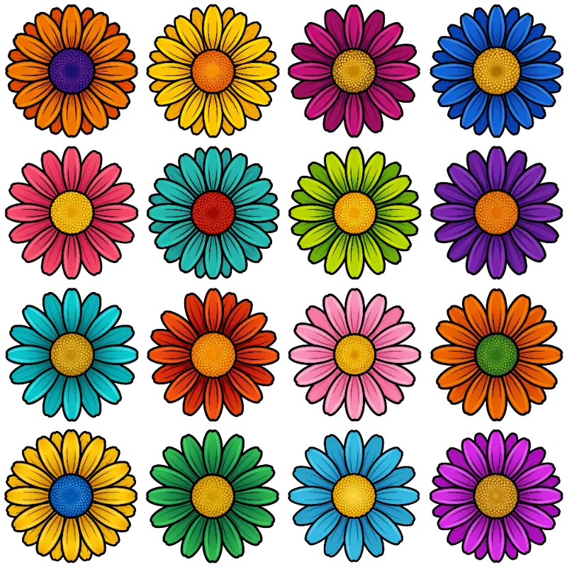 Bold Pop Art Colorful Daisy Flower Grid Illustration