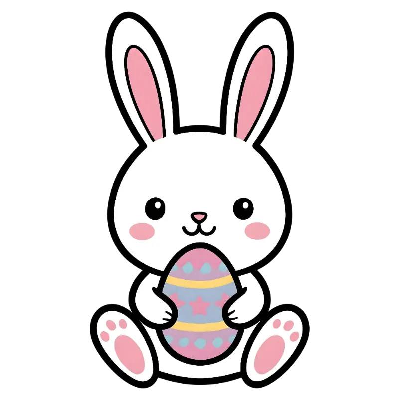 Cute Bunny Illustration Holding a Patterned Easter Egg