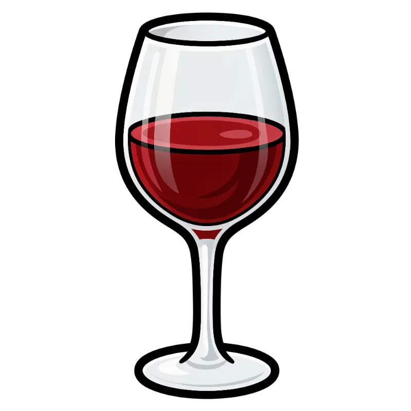 Cartoon Flat Illustration Red Wine Glass with Thick Outlines and Gradient