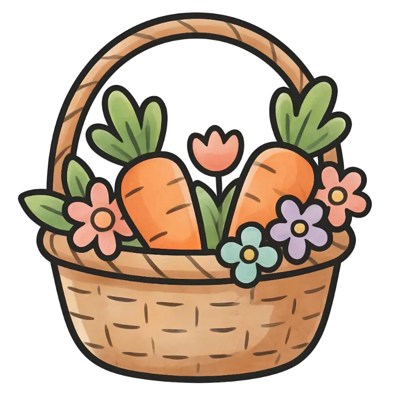 Watercolor Carrot and Flower Basket