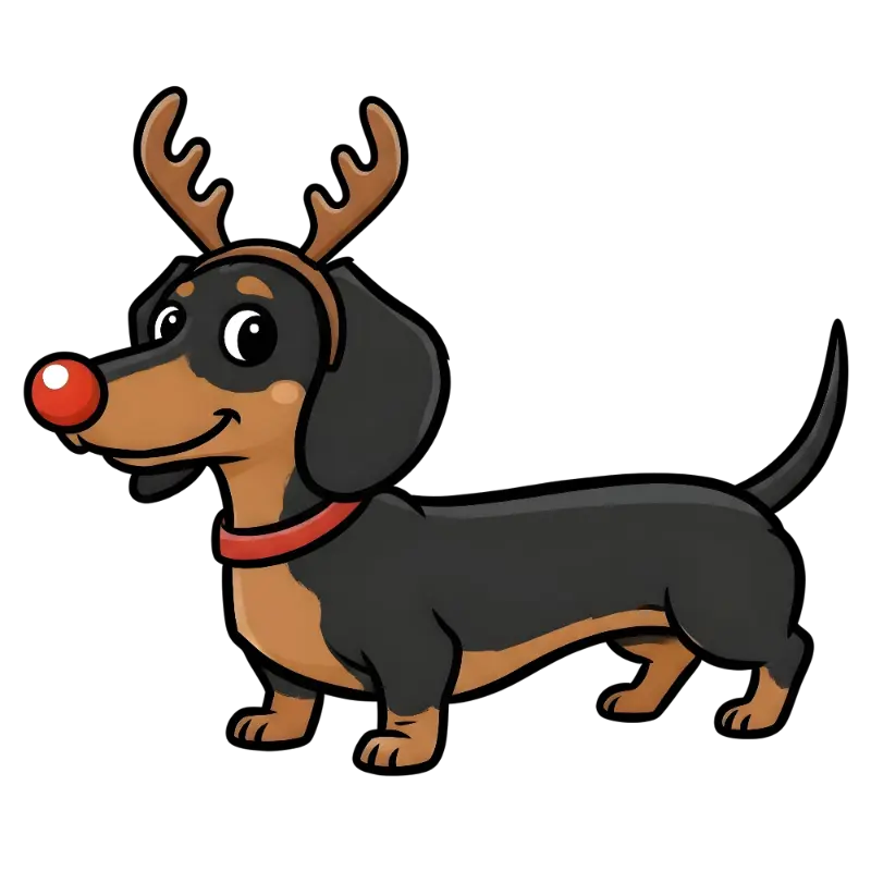 Cartoon Rudolph Dachshund Dog Christmas Illustration