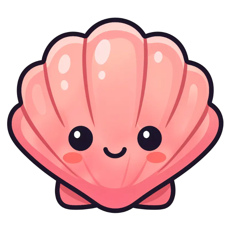 Kawaii Pink Seashell Character with Smiling Face and Blush