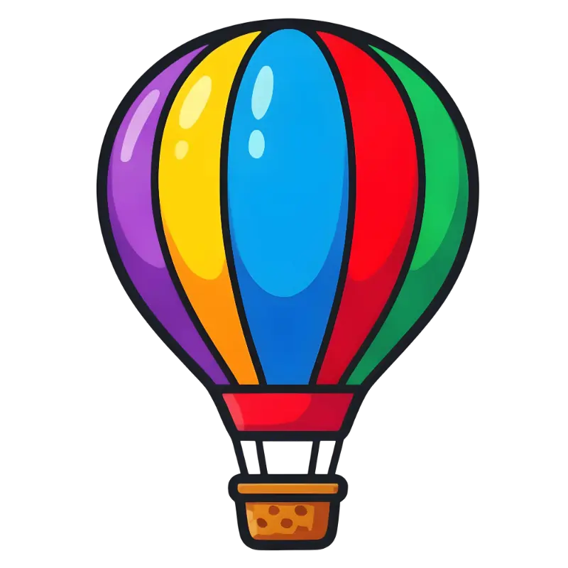 Iconic Colorful Hot Air Balloon with Wicker Basket Texture