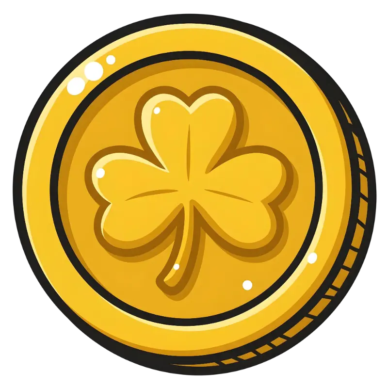 Thick Outline Cartoon Gold Coin with Lucky Shamrock