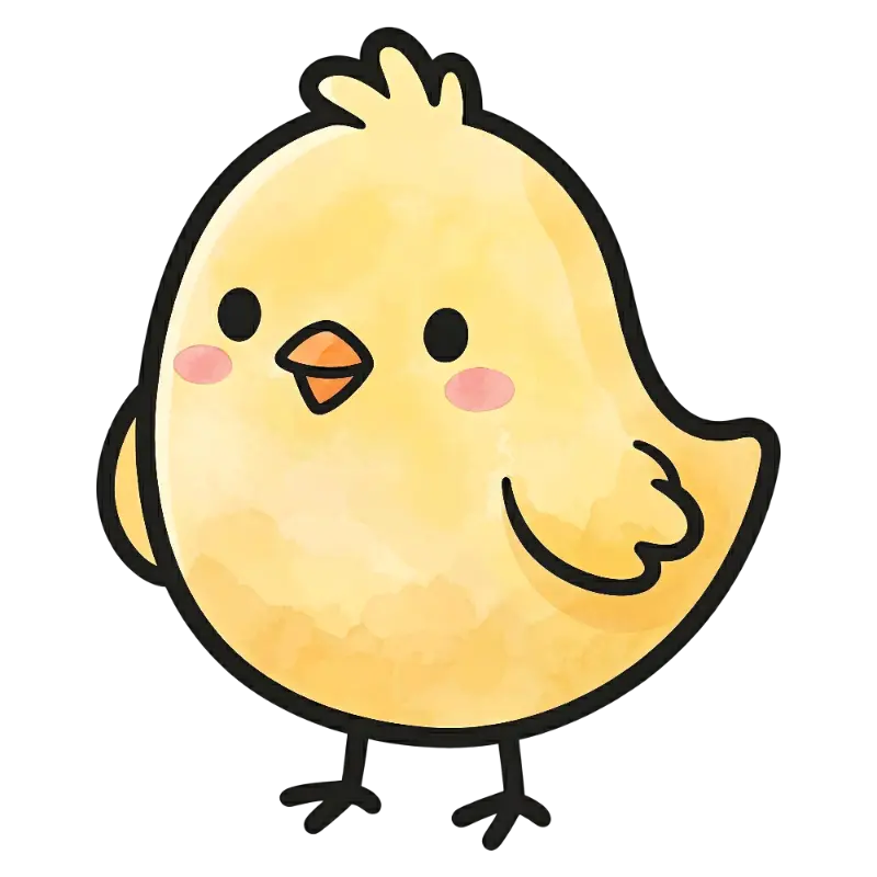 Kawaii Watercolor Baby Chick with Pink Cheeks and Dot Eyes
