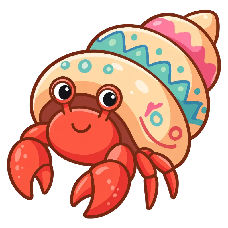 Playful Cartoon Hermit Crab with Wavy Shell