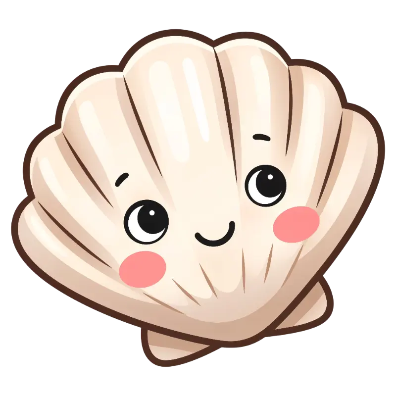 Kawaii Seashell Illustration Featuring a Friendly Face and Pink Blush