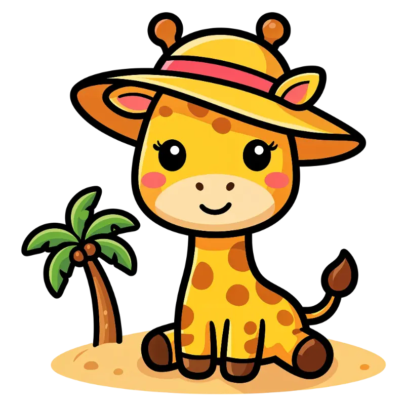 Cute Kawaii Baby Giraffe with Hat