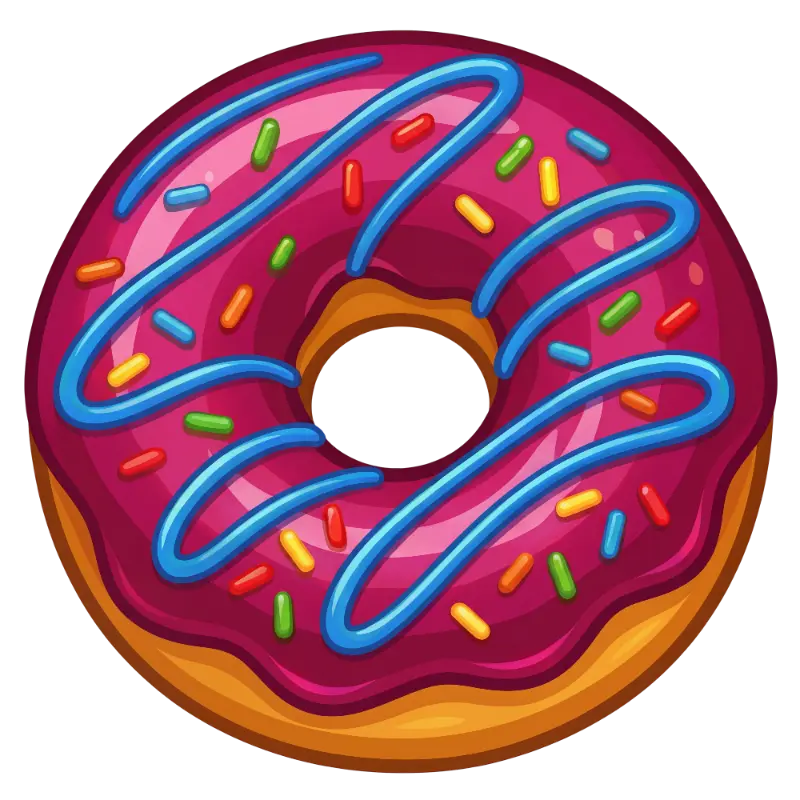 Cartoon Pink Frosted Donut with Blue Drizzle and Sprinkles