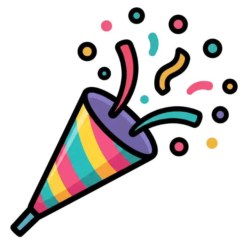 Playful Flat Design Party Popper with Confetti Burst
