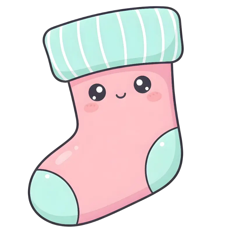 Cute Kawaii Sock Character Illustration in Pink and Mint