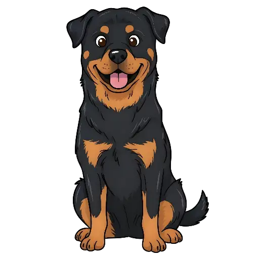 Cartoon Rottweiler Dog Happy Friendly Sitting Illustration