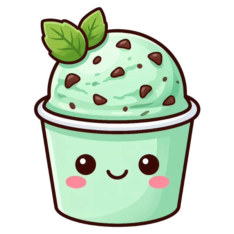 Kawaii Smiling Mint Chocolate Chip Ice Cream Character