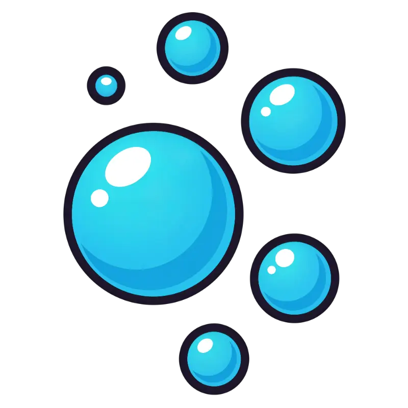 Playful Digital Art Bubbles with Glossy Cyan Blue Gradients