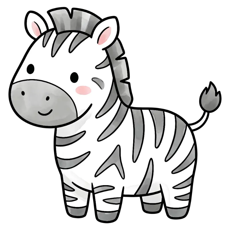 Whimsical Cartoon Zebra with Soft Watercolor Texture