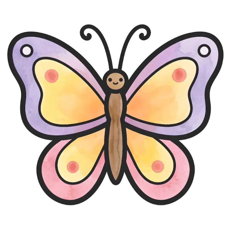 Whimsical Watercolor Smiling Butterfly