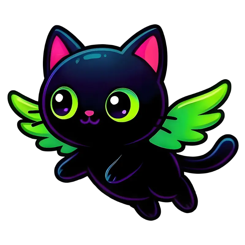 Vibrant Flying Black Cat with Glowing Neon Green Wings