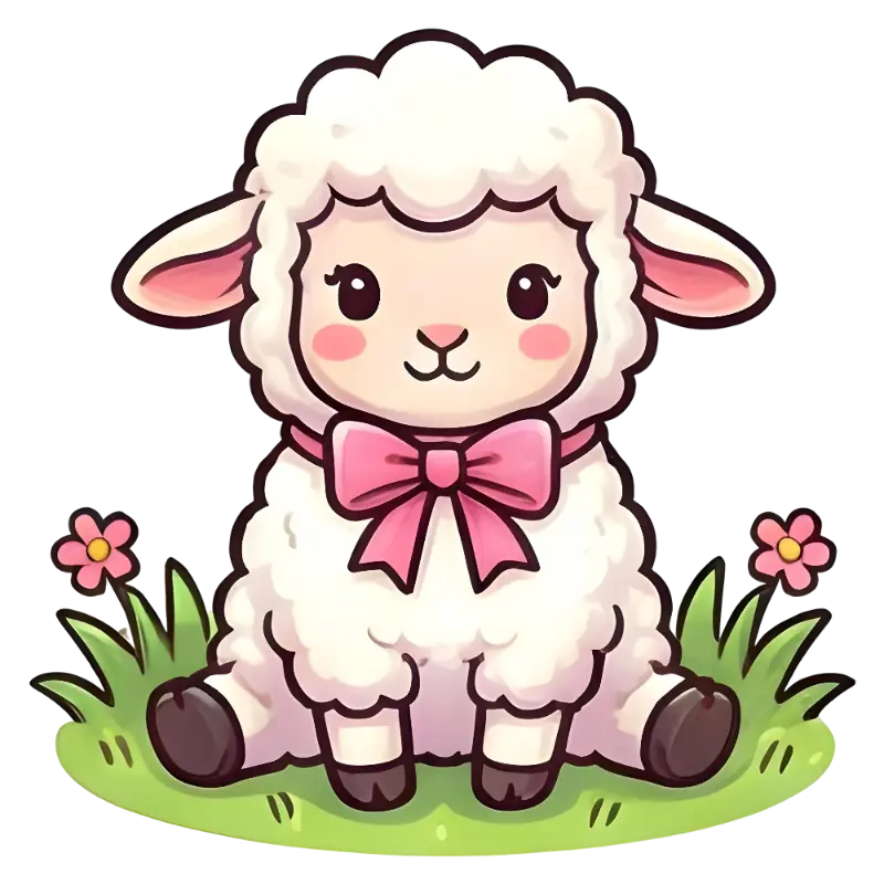 Cute Fluffy Lamb with Rosy Cheeks and Pink Bow Design