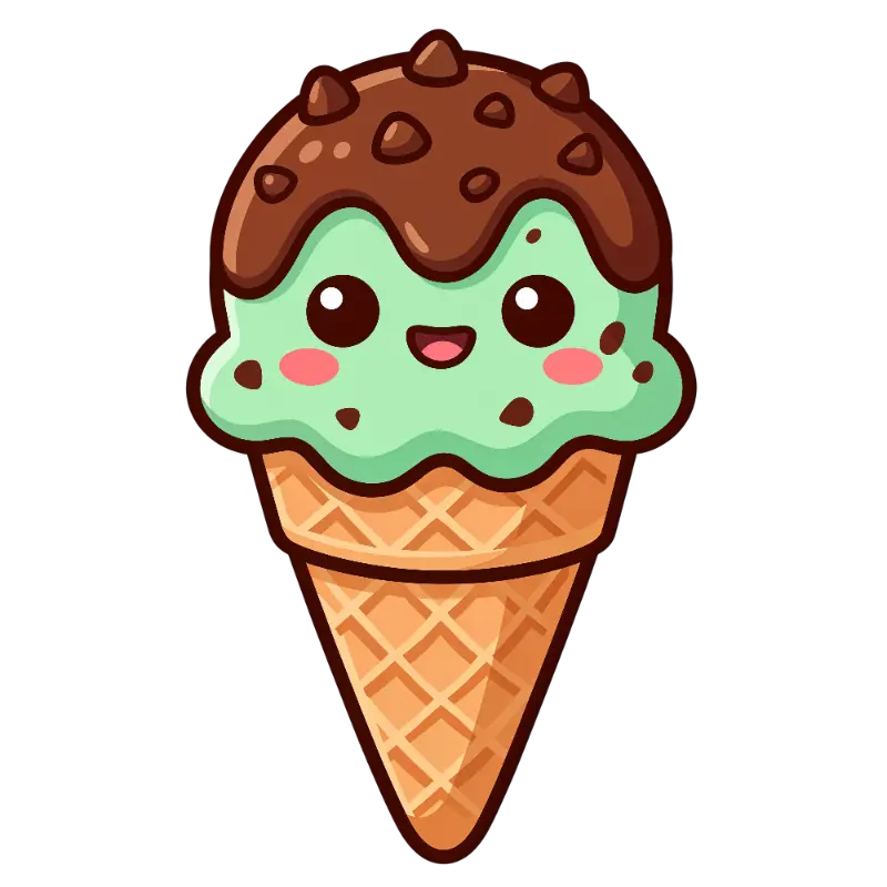 Mint Chocolate Kawaii Ice Cream Character