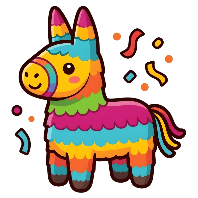 Playful Vibrant Donkey Piñata Flat Illustration with Fringe Texture