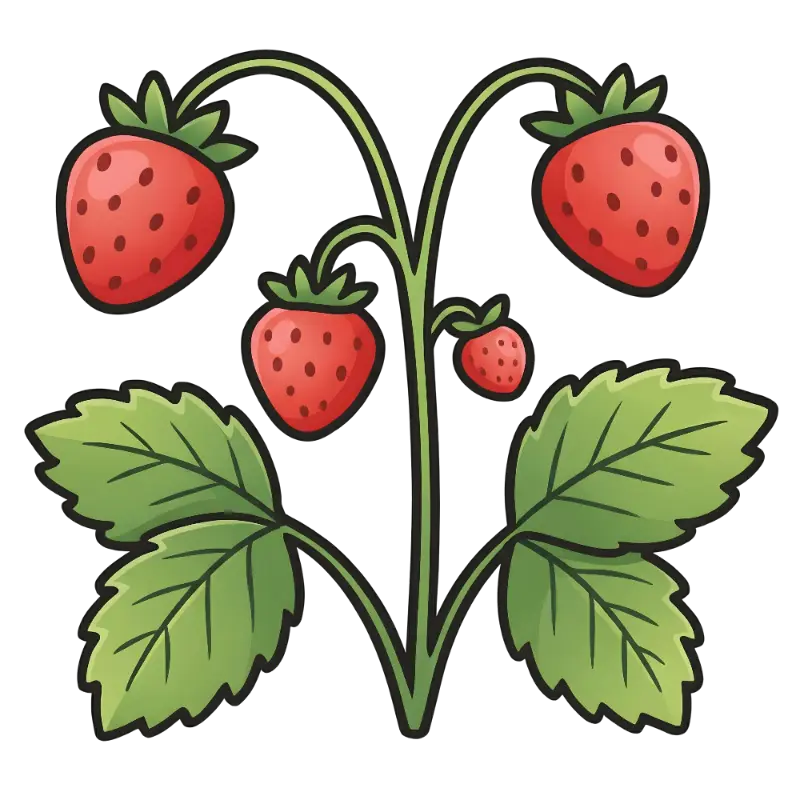 Cute Cartoon Strawberry Plant