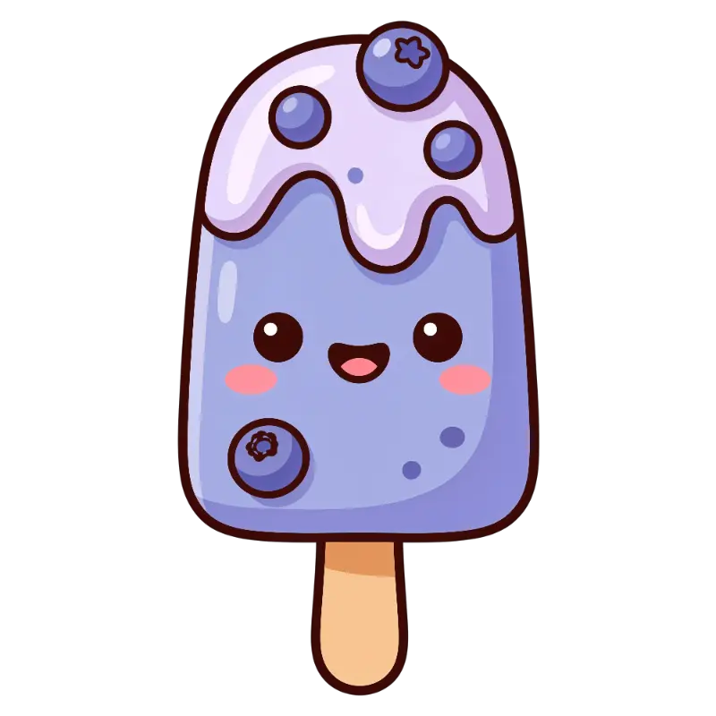 Kawaii Blueberry Popsicle Character with Dripping Frosting