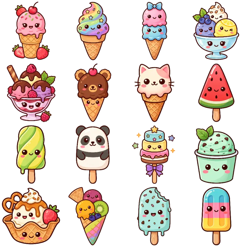 Kawaii Anthropomorphic Ice Cream and Popsicle Characters