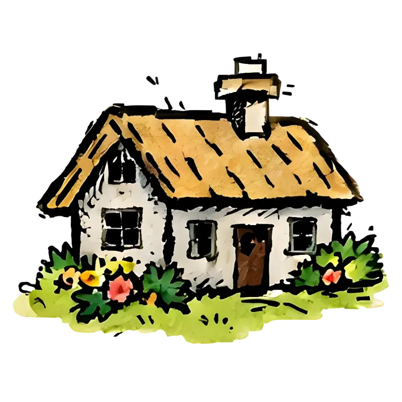 Cozy Watercolor Hand-drawn Small House with Garden Illustration