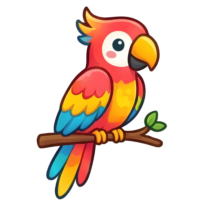 Playful Tropical Cartoon Parrot with Bright Colors and Thick Outlines
