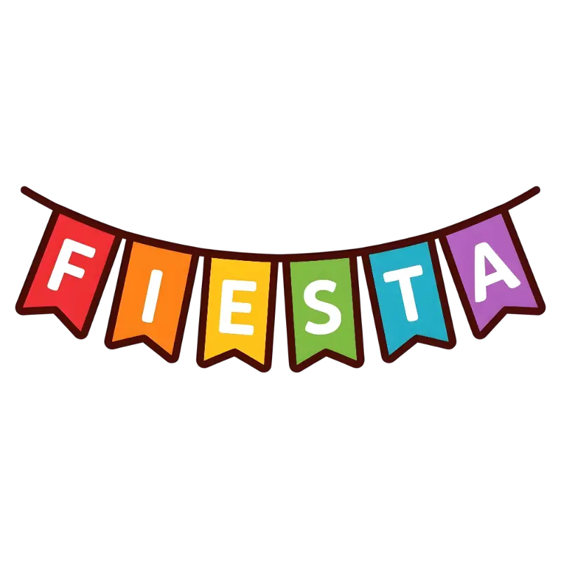 Illustrative Rainbow Pennant Flags with Fiesta Text