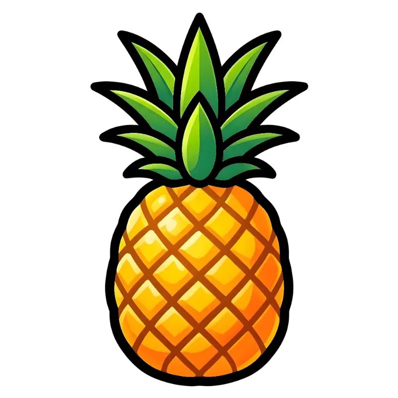 Bright Cartoon Pineapple with Bold Outlines and Textured Body